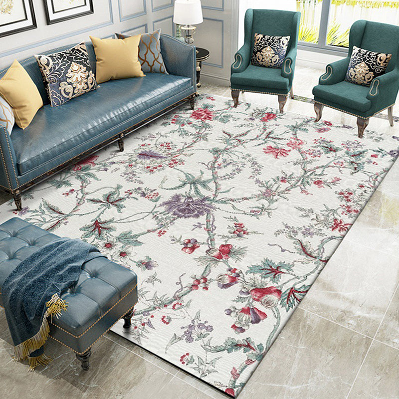 BowLift | Classic floral pattern rug gray and green polyester rug machine washable non-slip rug for the bedroom