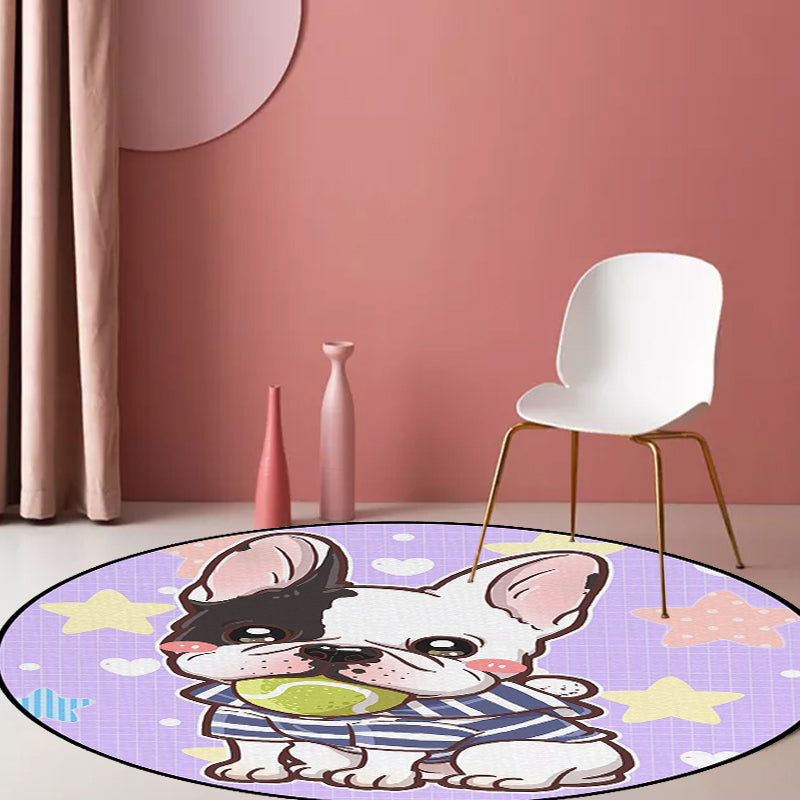 BowLift | Children's Room Rug in Purple and Red Animal Dog Star Strawberry Print Rug Polyester Non-Slip Area Rug