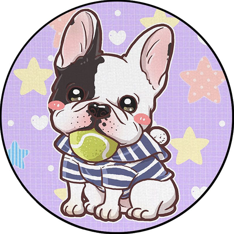 BowLift | Children's Room Rug in Purple and Red Animal Dog Star Strawberry Print Rug Polyester Non-Slip Area Rug