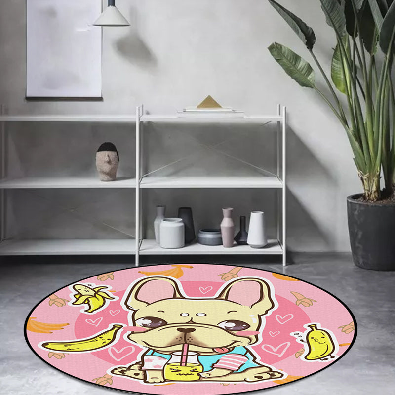 BowLift | Beautiful children's carpet in pink and yellow animal dog banana balloon pattern carpet polyester washable carpet for the children's room