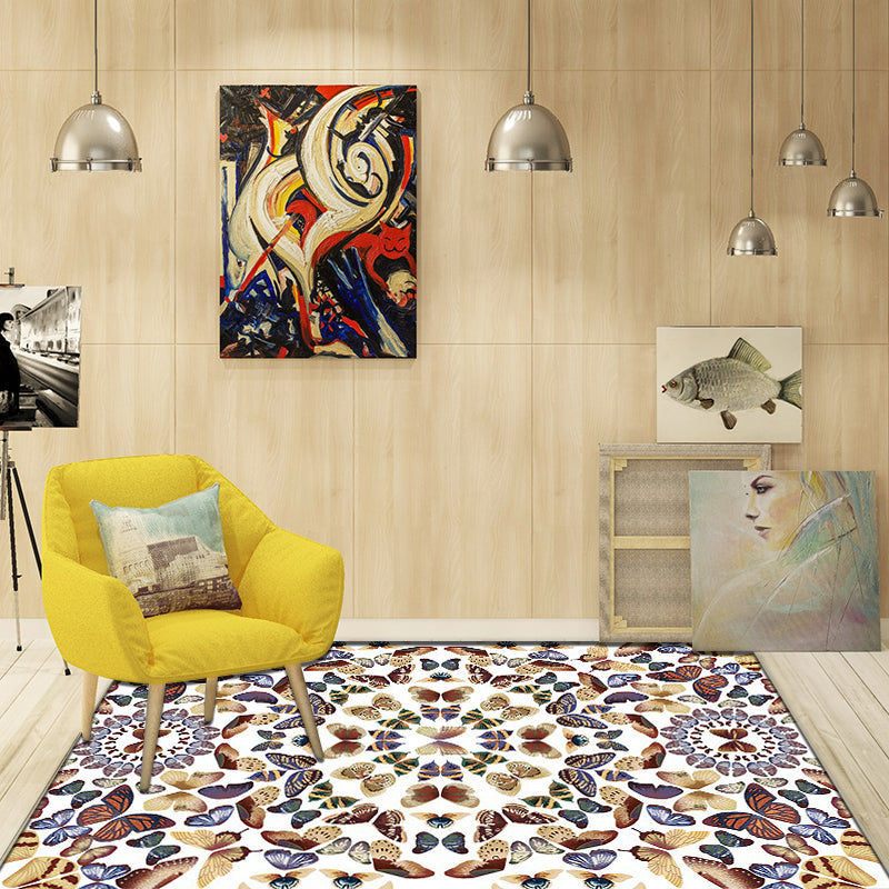 BowLift | Black and White Vintage Carpet Polyester Butterfly Pattern Carpet Washable Non-Slip Back Carpet for Living Room