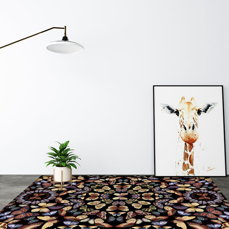 BowLift | Black and White Vintage Carpet Polyester Butterfly Pattern Carpet Washable Non-Slip Back Carpet for Living Room