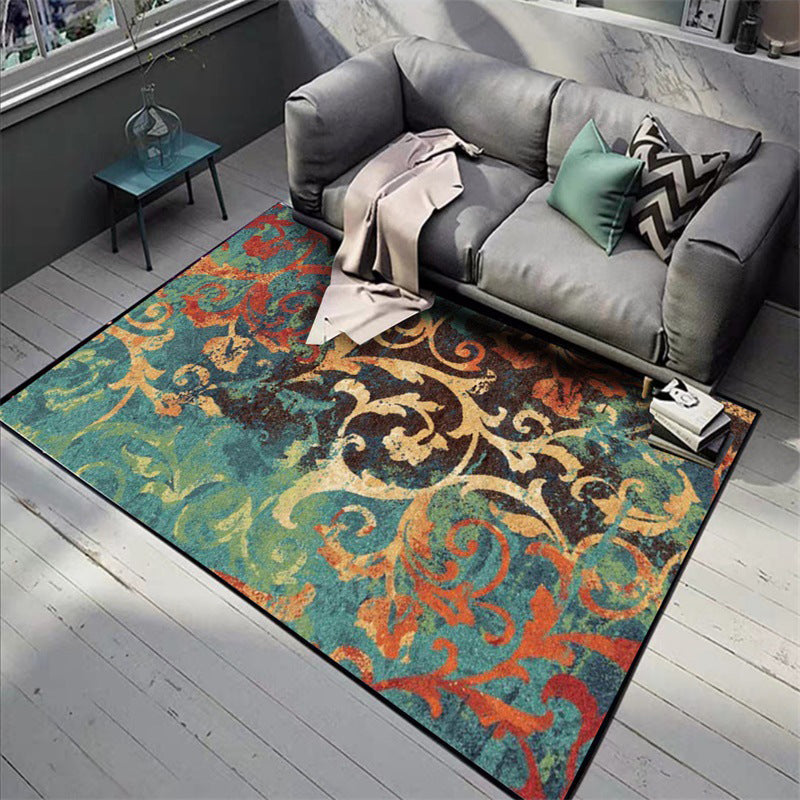 BowLift | Classic paisley pattern rug Green and Orange Polyester rug Machine washable Non-slip carpet for the bedroom