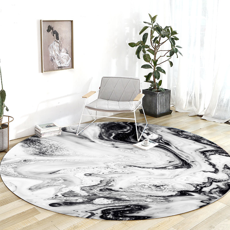 BowLift | Black and White Bedroom Carpet Modern Abstract Oil Painting Pattern Area Rug Polyester Non-Slip Washable Rug
