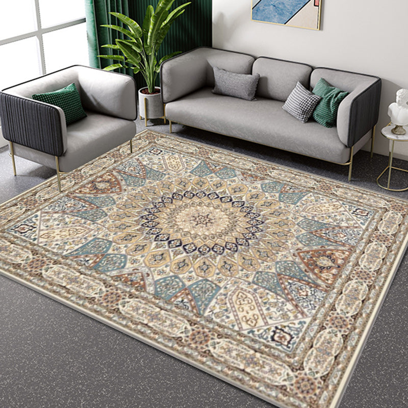 BowLift | Brown Bedroom Rug Moroccan Medallion Pattern Area Rug Polyester Non-Slip Machine Washable Rug