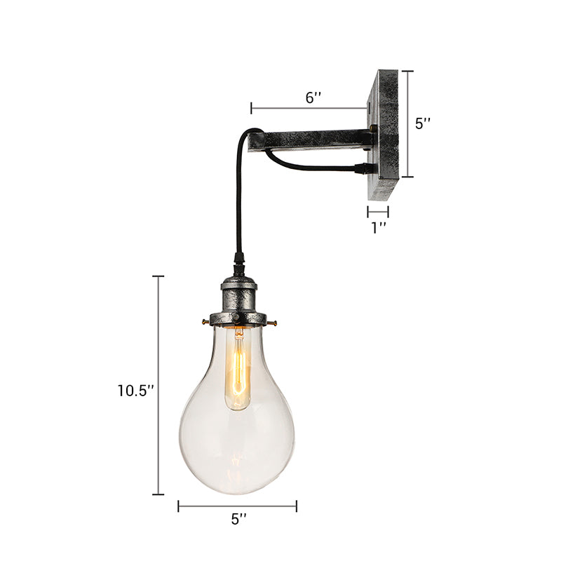 BowLift | Black Bulb Shade Wall Light Industrial Clear Glass 1 Light Living Room Wall Lights Fixture