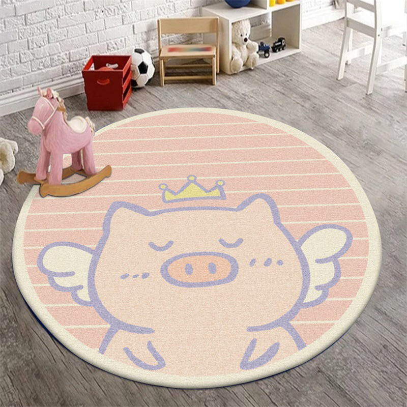 BowLift | Unique Kids Rug in Pink Animal Pig Wings Stripe Pattern Rug Polyester Machine Washable Carpet for Nursery