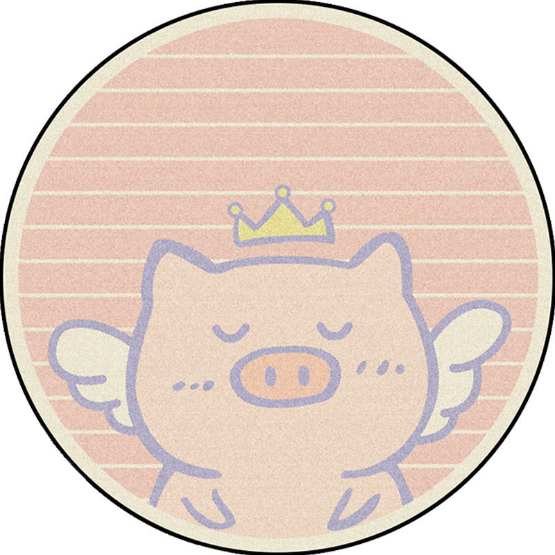 BowLift | Unique Kids Rug in Pink Animal Pig Wings Stripe Pattern Rug Polyester Machine Washable Carpet for Nursery