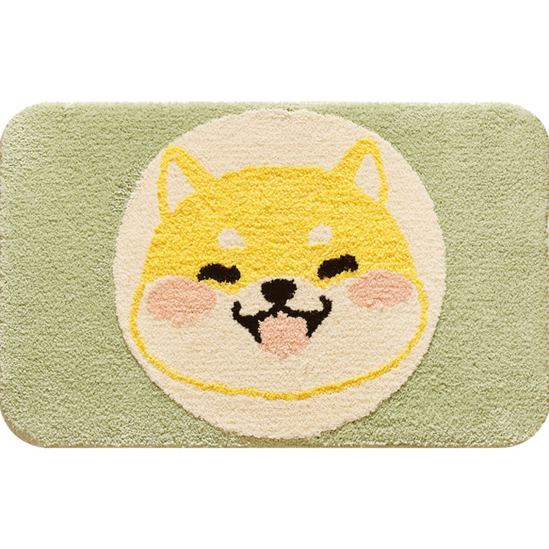 BowLift | Green Children's Room Rug Kids Animal Dog Circle Pattern Area Rug Polyester Non-Slip Background Carpet