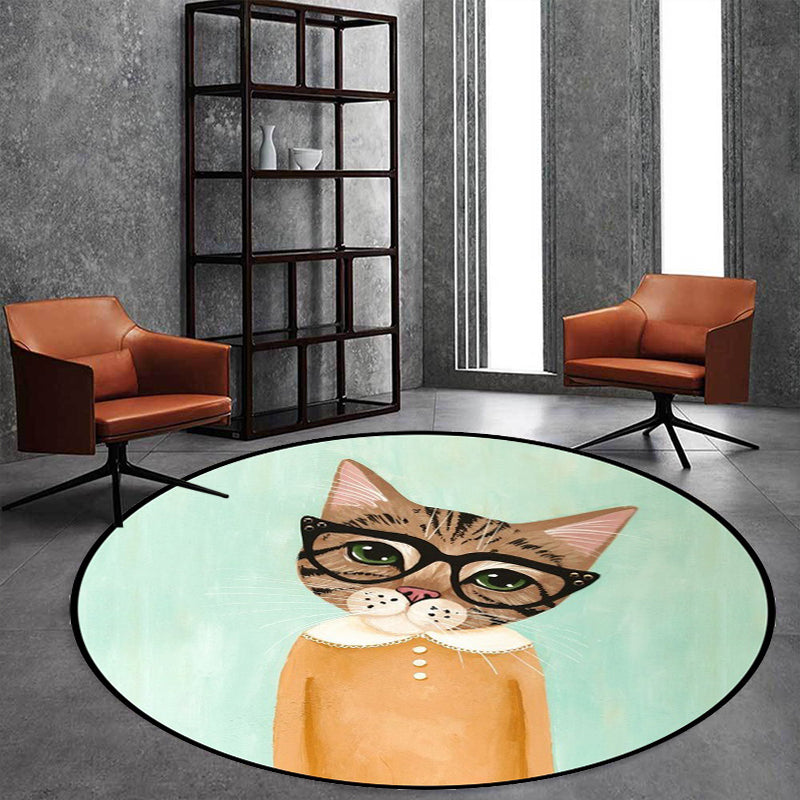 BowLift | Casual Kids Rug in Pink and Blue Animal Cat Pattern Rug Polyester Stain Resistant Non-Slip Rug for the Children's Room