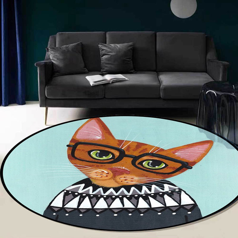 BowLift | Casual Kids Rug in Pink and Blue Animal Cat Pattern Rug Polyester Stain Resistant Non-Slip Rug for the Children's Room