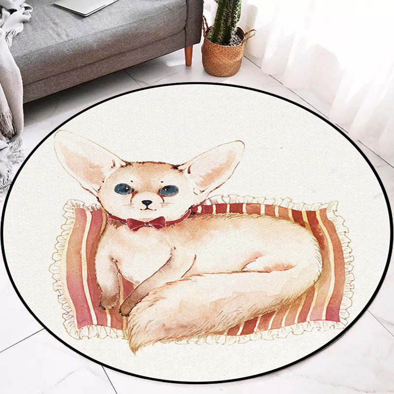 BowLift | Children's Room Rug in White Animal Fox Koala Alpaca Print Rug Polyester Pet Friendly Washable Area Rug