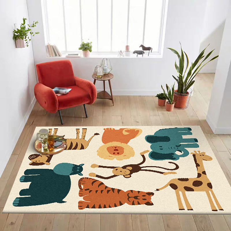 BowLift | Children's room carpet in yellow animal elephant tiger lion print carpet polyester pet-friendly carpet