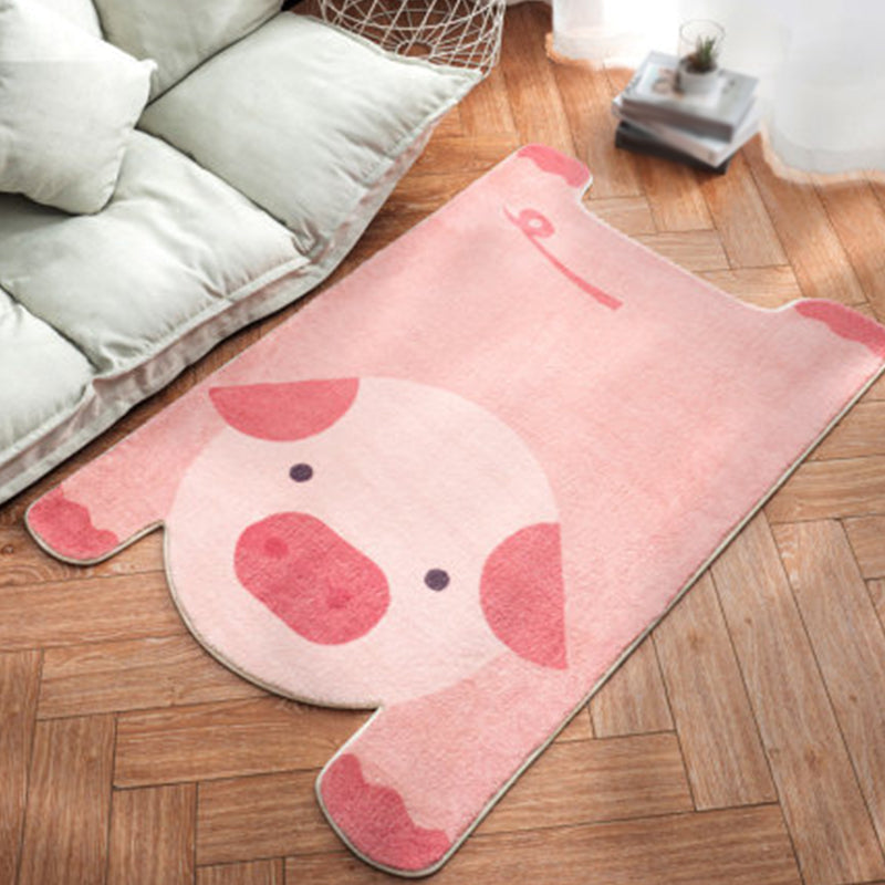 BowLift | Unique Children Irregular Rug in White and Pink Animal Lion Panda Pattern Rug Polyester Non-Slip Carpet for Children's Room