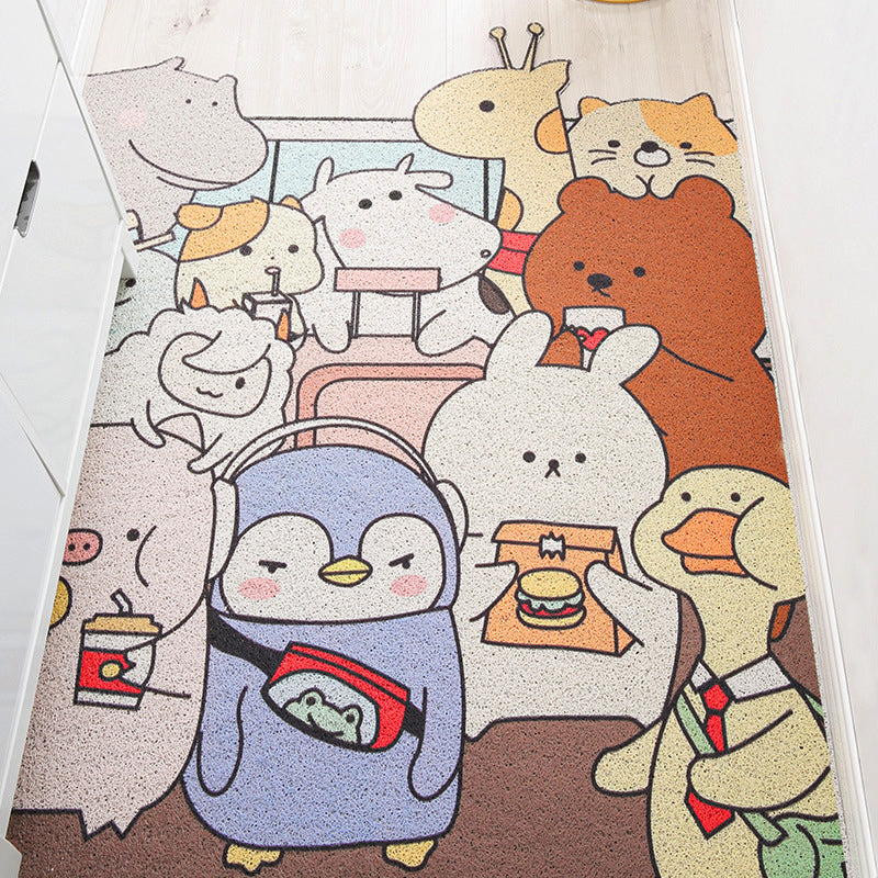 BowLift | Children Irregular Kids Room Rug in Yellow and Gray Animal Cat Rabbit Penguin Print Rug Polyester Non-slip Area Rug