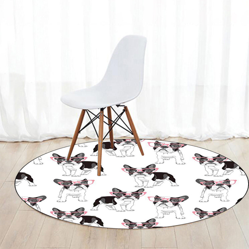 BowLift | Unique Kids Rug in White and Brown Animal Dog Food Pattern Carpet Polyester Stain Resistant Rug for Children's Room
