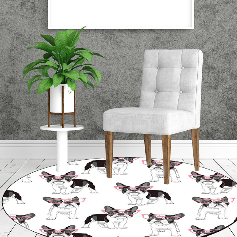 BowLift | Unique Kids Rug in White and Brown Animal Dog Food Pattern Carpet Polyester Stain Resistant Rug for Children's Room