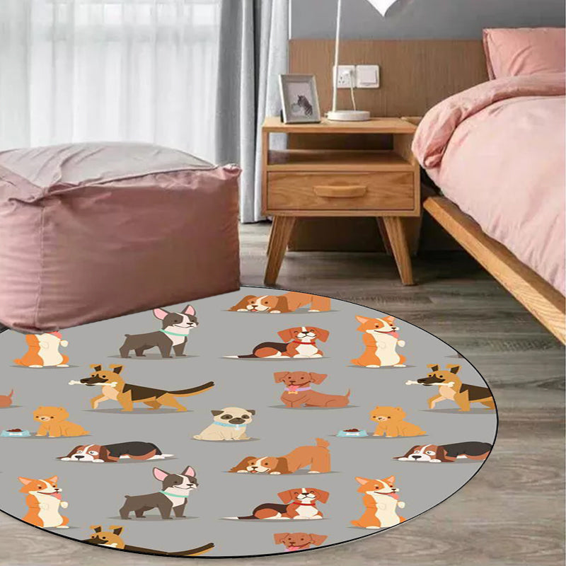 BowLift | Unique Kids Rug in White and Brown Animal Dog Food Pattern Carpet Polyester Stain Resistant Rug for Children's Room