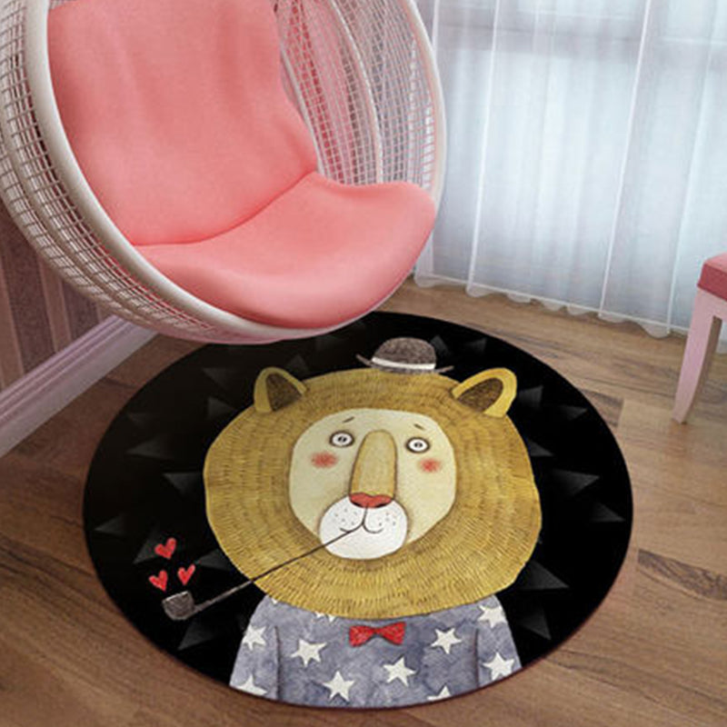 BowLift | Black and Pink Children's Rug Animal Lion Rabbit Flamingo Pattern Carpet Polyester Stain-Resistant Rug