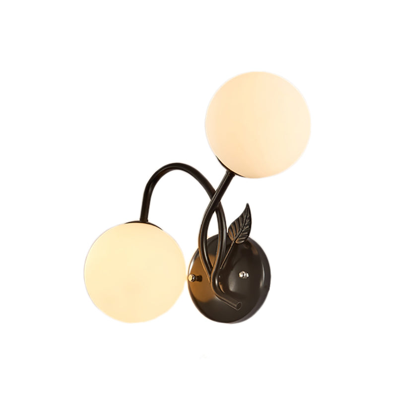 BowLift | Double Globe Opal Glass Wall Light Modern 2-Bulb Coffeehouse Wall Light in Black/Gold