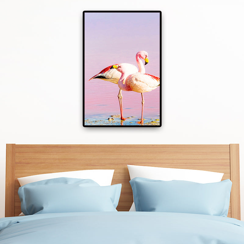 BowLift | Tropix Animal Flamingos Canvas Art Pink-Blue Textured Wall Decoration for the Seating Area
