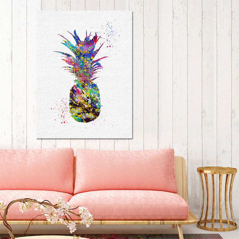 BowLift | Tropical Pineapple Watercolor Canvas Blue Textured Wall Art Print for Living Room