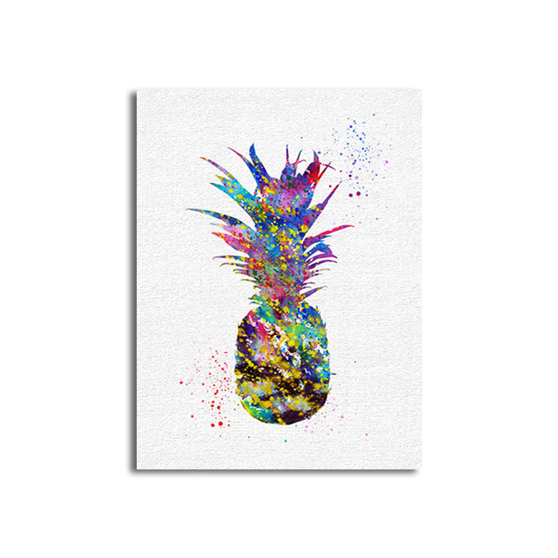 BowLift | Tropical Pineapple Watercolor Canvas Blue Textured Wall Art Print for Living Room