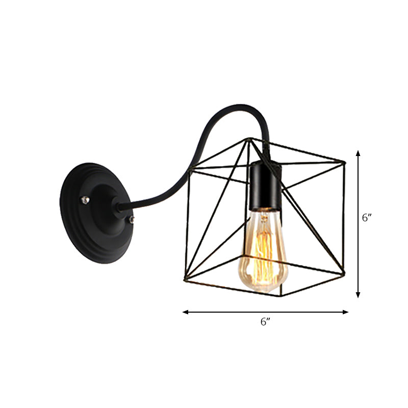 BowLift | Black 1 Head Wall Lamp Vintage Industrial Metal Bottle/Rectangular Wall Light Wall Lamp with Wire Frame for Café