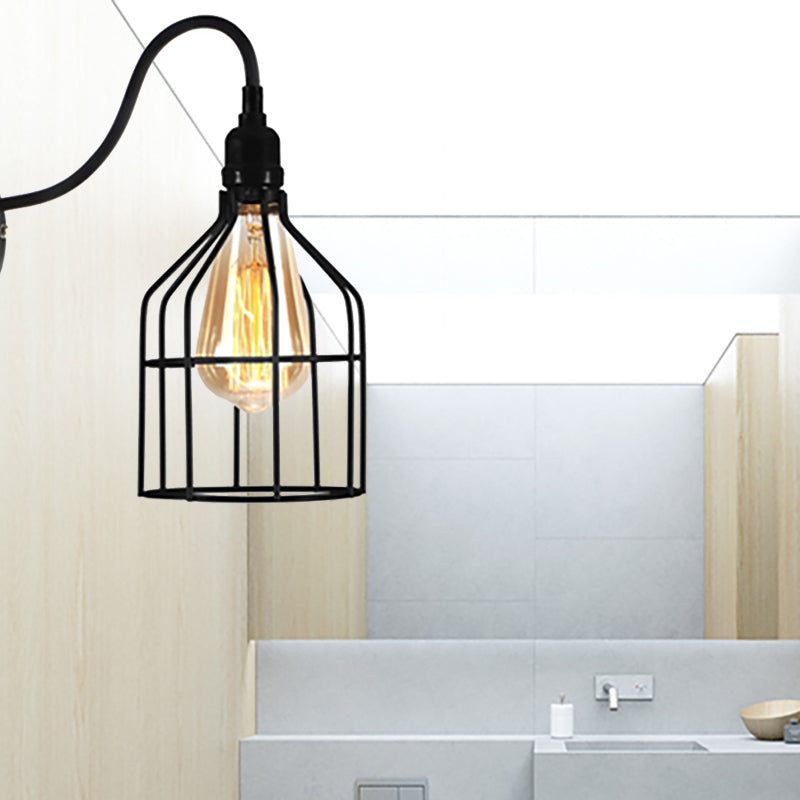 BowLift | Black 1 Head Wall Lamp Vintage Industrial Metal Bottle/Rectangular Wall Light Wall Lamp with Wire Frame for Café