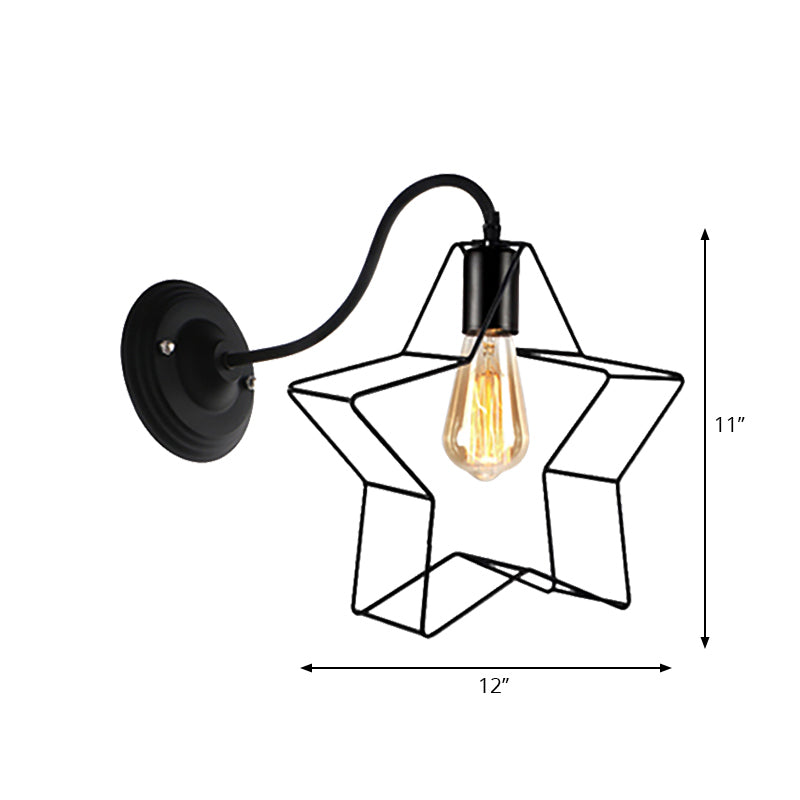 BowLift | Black 1 Light Wall Lamp Retro Style Metal Diamond/Star Wall Light with Cage Shade for Café