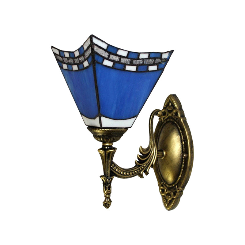 BowLift | Blue Pyramid Wall Lighting Nautical Mission 1 Light Stained Glass Wall Mounted Light for Foyer
