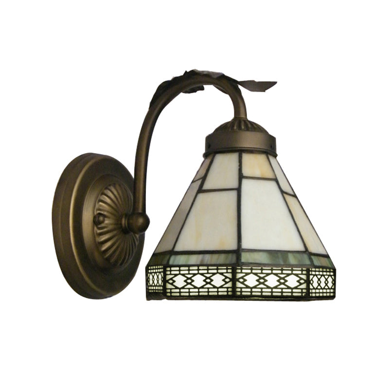 BowLift | Tiffany style mini wall lamp with curved arm 1 light art glass wall lighting in antique brass