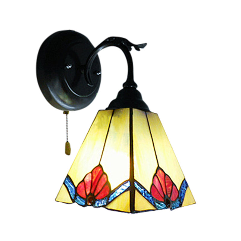 BowLift | Flower Mini Wall Light with Pyramid Shade Stained Glass 1 Light Lodge Wall Light in Black
