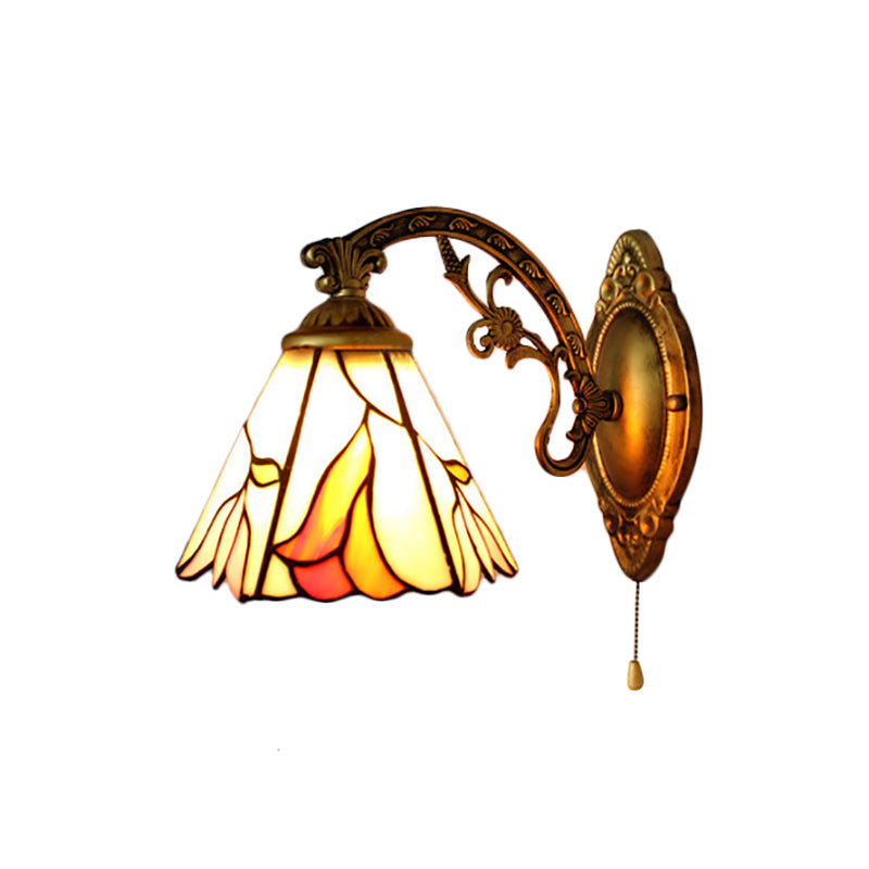 BowLift | Flower Wall Mount Light Lodge Tiffany 1 Light Wall Lighting in Antique Brass for Bedroom