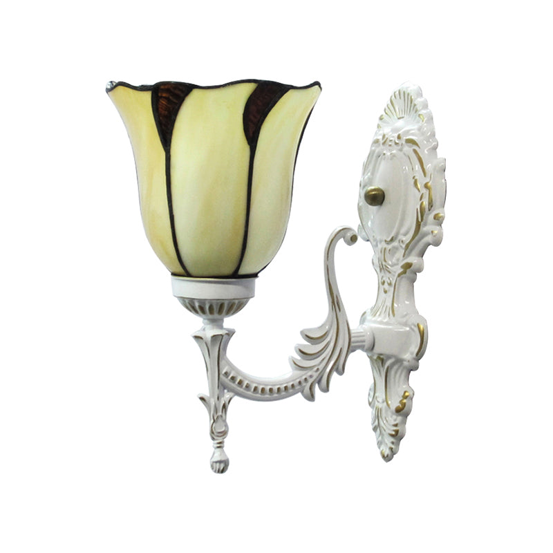 BowLift | Tiffany Bell Wall Lamp Single Light Stained Glass Wall Lamp in Beige for Hallway