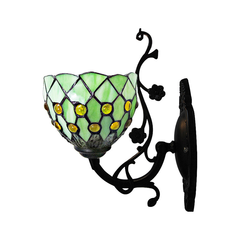BowLift | Bowl Wall Mount Light with Bead Decoration 1 Light Stained Glass Mini Wall Lighting