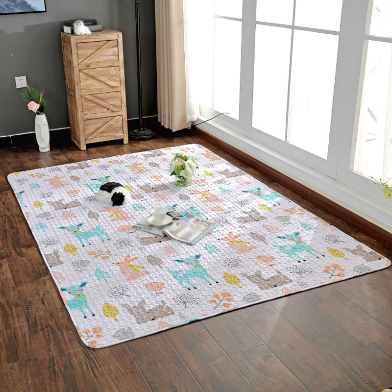 BowLift | Pink and Yellow Children's Room Carpet Children Animal Deer Cat Rabbit Pattern Rug Cotton Washable Carpet