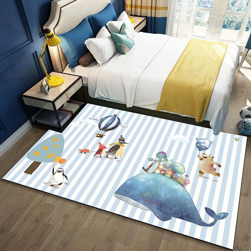 BowLift | Black and Blue Kids Room Carpet Kids Animal Butterfly Deer Whale Pattern Rug Polyester Machine Washable Carpet
