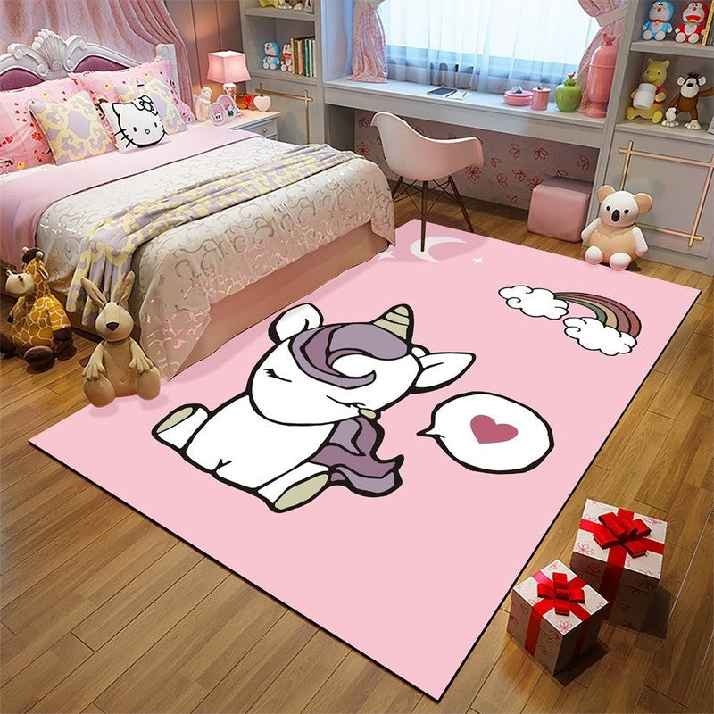 BowLift | Unique Children Carpet in Pink and Black Animal Unicorn Cat Pig Pattern Carpet Polyester Pet Friendly Rug for Kids Room
