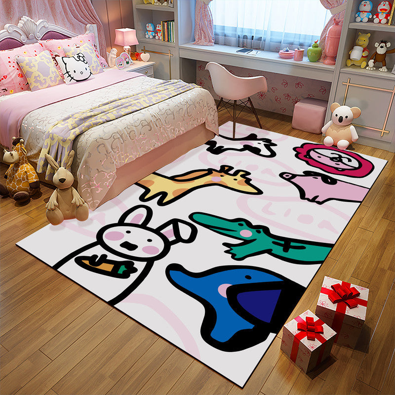 BowLift | Unique Children Carpet in Pink and Black Animal Unicorn Cat Pig Pattern Carpet Polyester Pet Friendly Rug for Kids Room