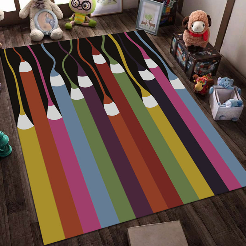 BowLift | Blue and Black Children's Carpet Fairy Tale Whale Ocean Pencil Pattern Carpet Polyester Washable Carpet