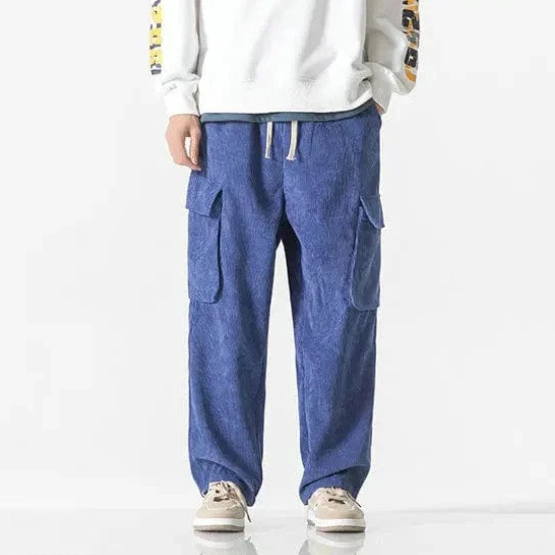 Corduroy Cargo Trousers with Drawstring Waist and Utility Pockets