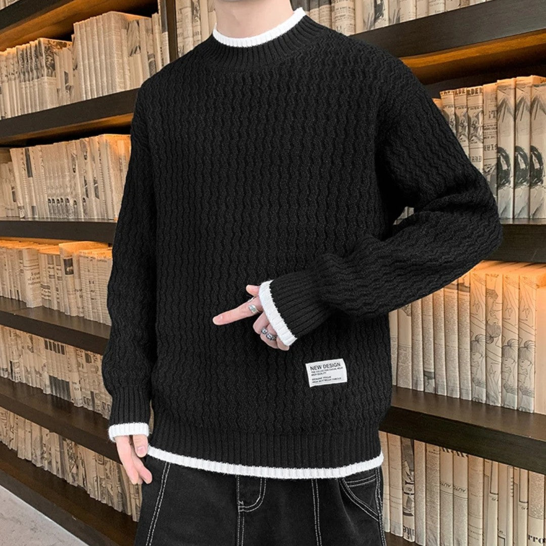 Merino Wool Pullover with Wave Texture