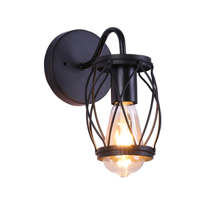 BowLift | Waist Drum Frame Restaurant Wall Lamp Vintage Metallic 1 Light Black Wall Mounting Lighting Fixture
