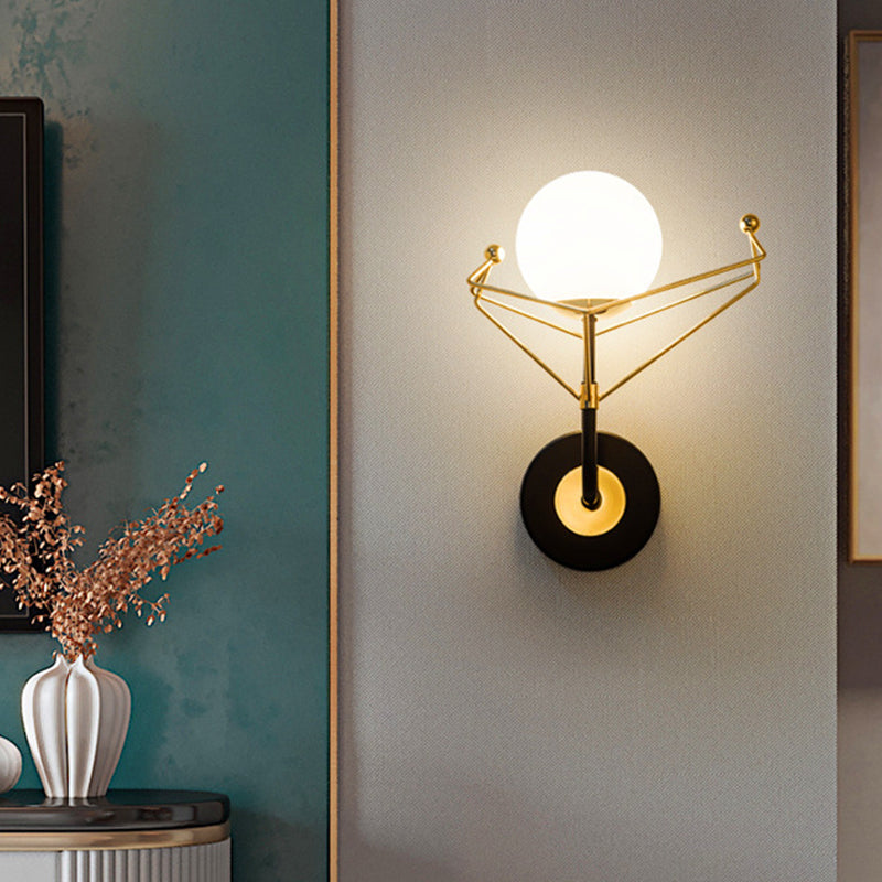 BowLift | Cream Glass Orb Wall Lighting Fixture Contemporary 1 Light Wall Lamp in Gold with Metal Frame