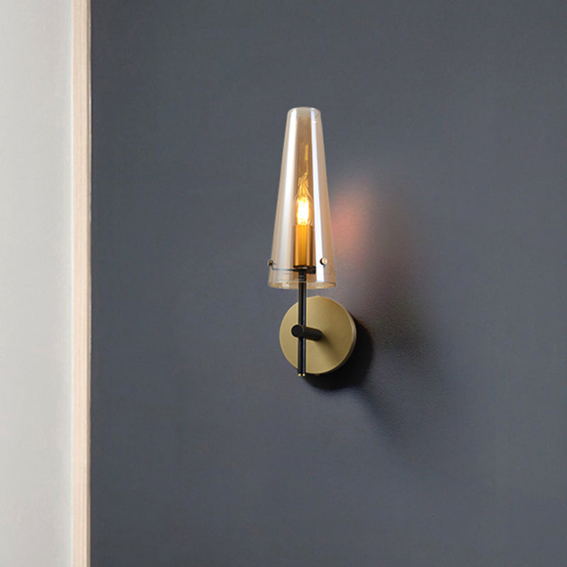 BowLift | Clear Glass Conical Wall Mount Light Minimalist 1-Light Wall Lighting in Black for the Home Office