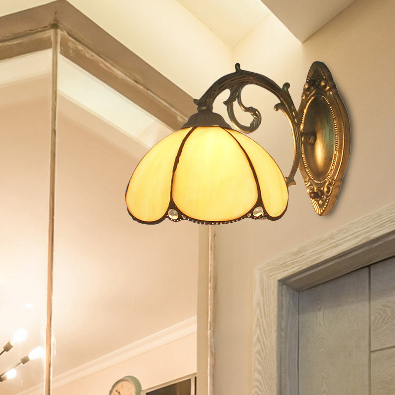 BowLift | Floral Wall Light Stained Glass 1 Light Tiffany Style Wall Lamp in Blue/Beige for Bedroom