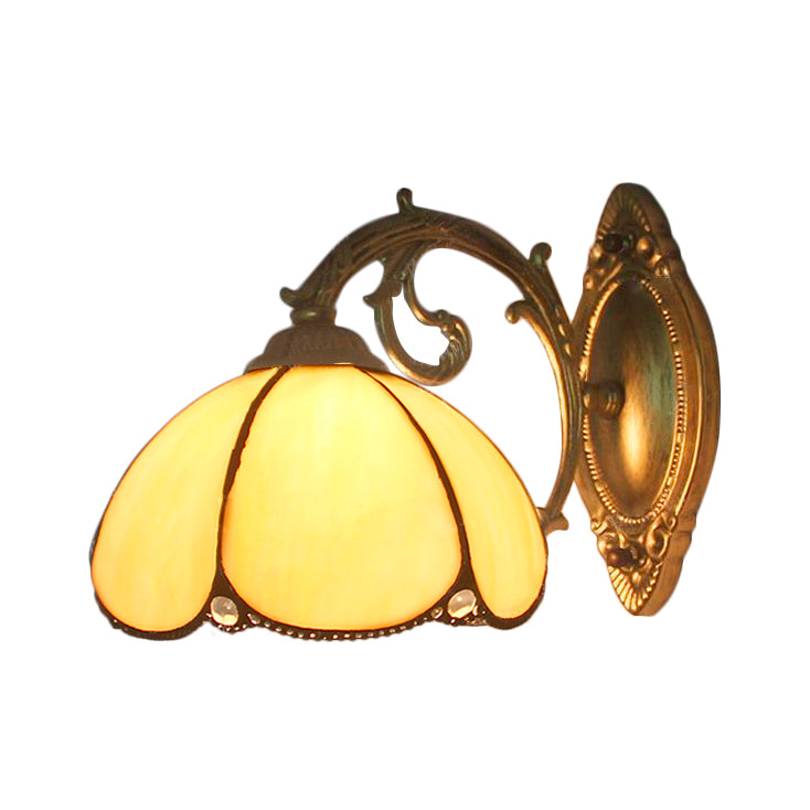 BowLift | Floral Wall Light Stained Glass 1 Light Tiffany Style Wall Lamp in Blue/Beige for Bedroom