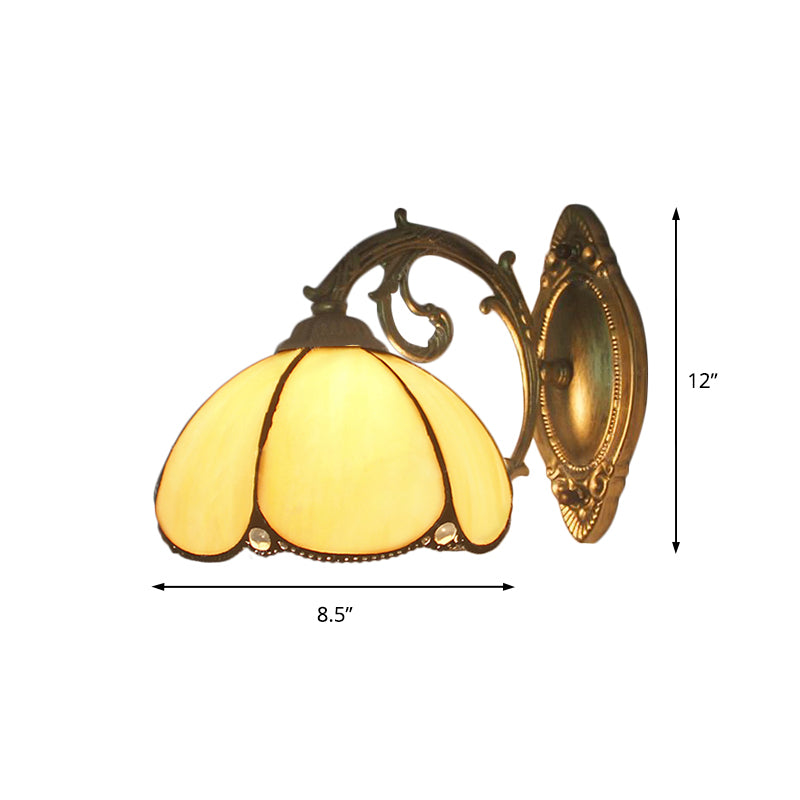 BowLift | Floral Wall Light Stained Glass 1 Light Tiffany Style Wall Lamp in Blue/Beige for Bedroom