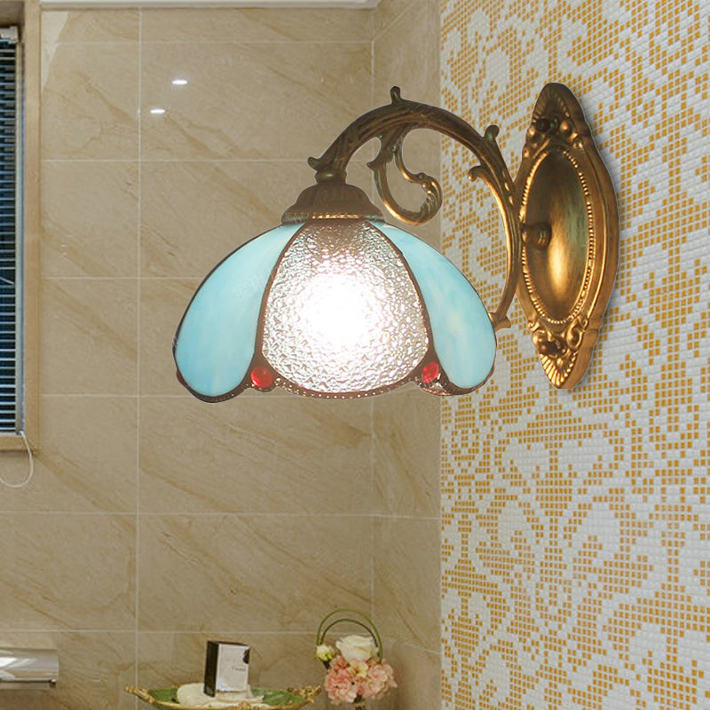 BowLift | Floral Wall Light Stained Glass 1 Light Tiffany Style Wall Lamp in Blue/Beige for Bedroom